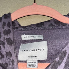 Load image into Gallery viewer, XS American Eagle Ahh-Mazingly Soft Jegging Fit Oversized Purple Leopard Hoodie Top
