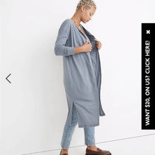 Load image into Gallery viewer, Medium Madewell Blue Long Sleeve Duster Button Front Cardigan
