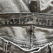 Load image into Gallery viewer, Sz 10 Long American Eagle Long Black Denim Distressed Mom Jeans
