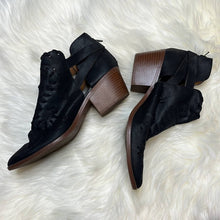 Load image into Gallery viewer, Sz 9 Qupid Black Western Perforated Buckle Heel Ankle Booties Shoes
