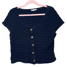 Load image into Gallery viewer, XL Madewell Black Pointelle Cotton Woven Boho Button Front Crop Top
