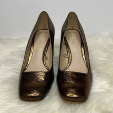 Load image into Gallery viewer, Size 7.5 Zara Bronze Square Toe Gold Block Heel Shoes
