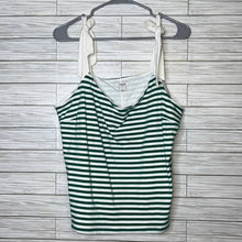 Load image into Gallery viewer, XL J. Crew Green White Stripe Tie Shoulders Tank Top
