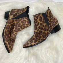 Load image into Gallery viewer, Size 8.5 Nine West Faux Calf Hair Leopard Pointy Toe Boots Shoes
