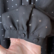 Load image into Gallery viewer, Size 1X Torrid Black Star Print Georgette Pintuck Button-Front Blouse
