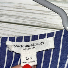 Load image into Gallery viewer, Large Beach Lunch Lounge Blue White Stripe Ruffle Sleeve Cotton Shift Dress
