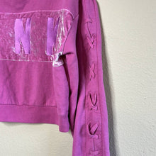 Load image into Gallery viewer, Medium PINK Slouchy Velvet Crop Top Sweatshirt
