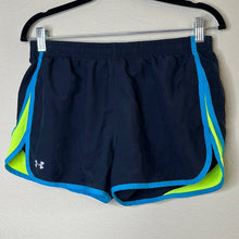 Load image into Gallery viewer, Medium Under Armour Black Blue Semi-Fitted Athletic Running Shorts
