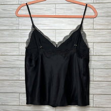 Load image into Gallery viewer, Medium Victoria’s Secret Black Silky Satin Lace Crop Cami Tank Top
