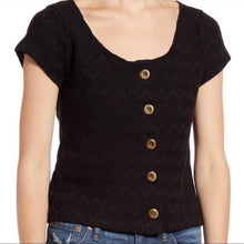 Load image into Gallery viewer, XL Madewell Black Pointelle Cotton Woven Boho Button Front Crop Top
