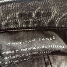 Load image into Gallery viewer, Sz 10 Long American Eagle Long Black Denim Distressed Mom Jeans
