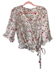 Load image into Gallery viewer, Sienna Sky Boutique Cream Floral Wrap Top
