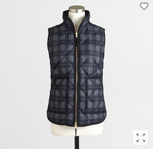 Load image into Gallery viewer, J. Crew Black &amp; Gray Plaid quilted puffer vest
