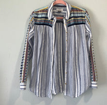 Load image into Gallery viewer, Anthropologie Pilcro And The Letterpress Blue Stripe Embroidered Button Up
