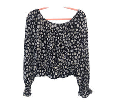 Load image into Gallery viewer, Small H&amp;M Black Daisy Floral Smock Crop Top

