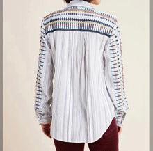 Load image into Gallery viewer, Anthropologie Pilcro And The Letterpress Blue Stripe Embroidered Button Up
