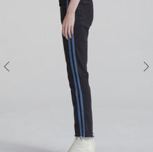 Load image into Gallery viewer, Rag &amp; Bone Dre Low-Rise Ankle Slim Boyfriend Black With Blue Stripe
