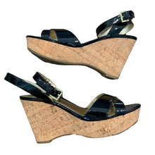 Load image into Gallery viewer, 7 Marc Fisher Black Strappy Cork Wedge Sandal

