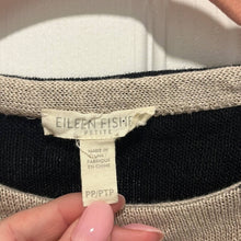 Load image into Gallery viewer, Petite XS Eileen Fisher Petite Tan Black Stripe Linen Sweater
