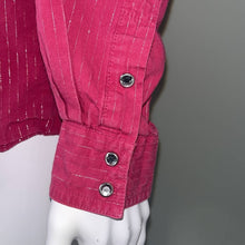 Load image into Gallery viewer, Large Wrangler Twenty X Magenta Silver Stripe Rhinestone Western Rodeo Button Up
