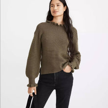 Load image into Gallery viewer, Medium Madewell Gray Ruffle-Neck Pullover Sweater in Cotton-Merino Yarn
