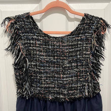 Load image into Gallery viewer, Medium Zara Navy Blue Frayed Tweed V-Back Sleeveless Dress
