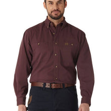 Load image into Gallery viewer, Medium Wrangler Riggs Men's Burgundy Workwear Solid Twill Button Up Shirt
