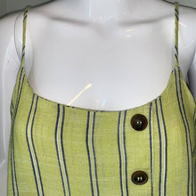 Load image into Gallery viewer, Large E &amp; M Buckle Lime Green Stripe Asymmetrical Button Tank
