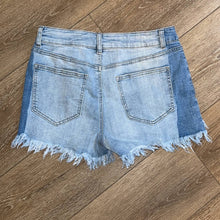 Load image into Gallery viewer, Size 27 Altar’d State Two Toned Blue Denim Cut Off Shorts
