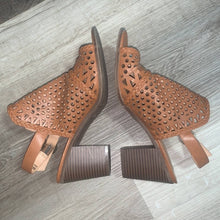 Load image into Gallery viewer, Size 10 Big Buddha Brown Perforated Open Toe Heeled Ankle Boots
