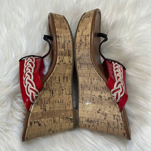 Load image into Gallery viewer, Size 7 Tommy Hilfiger Red White Braided Sandal Cork Wedge

