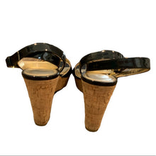 Load image into Gallery viewer, 7 Marc Fisher Black Strappy Cork Wedge Sandal
