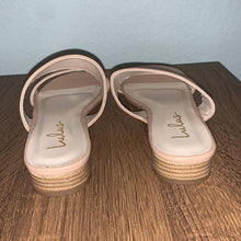 Load image into Gallery viewer, Size 6.5 Lulu’s NWOT Decker Nude Slide Sandals
