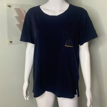 Load image into Gallery viewer, Large Old Navy Dark Blue Happiness Is Free Boyfriend Pocket Tee Shirt

