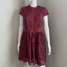 Load image into Gallery viewer, Size Medium Altar’d State Maroon Lace Trimmed Short Sleeve Dress
