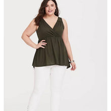 Load image into Gallery viewer, Size 3X Torrid OLIVE FAUX WRAP BABYDOLL TANK Top
