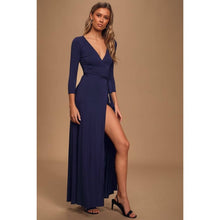 Load image into Gallery viewer, Size Large Lulus Garden District Navy Blue Wrap Maxi Dress
