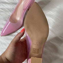 Load image into Gallery viewer, Size 6 Nasty Gal Pink Clear Almond Block Court Heels
