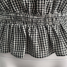 Load image into Gallery viewer, Medium Kendall &amp; Kylie Black &amp; White Gingham Print Off Shoulder Ruffle Top
