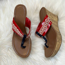 Load image into Gallery viewer, Size 7 Tommy Hilfiger Red White Braided Sandal Cork Wedge
