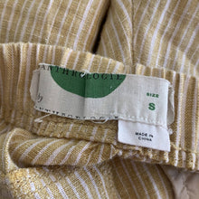Load image into Gallery viewer, Size Small Anthropologie Yellow White Stripe Linen Lace Embroidered Floral Pants
