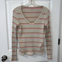 Load image into Gallery viewer, Extra Small American Eagle Ribbed Tan Pink Stripe V-Neck Sweater
