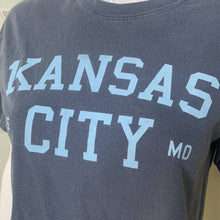 Load image into Gallery viewer, Small Comfort Colors Blue Kansas City Crop Tee
