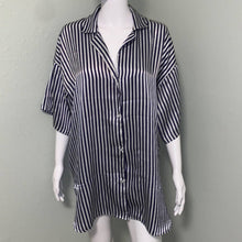 Load image into Gallery viewer, Medium/ Large Victoria’s Secret Vintage Silky Purple &amp; White Stripe Button Up Pajamas

