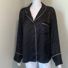 Load image into Gallery viewer, Size XL Victoria’s Secret Black Silk Button Up Collared Pajama Top
