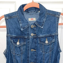 Load image into Gallery viewer, Small Levi’s Denim Button Front Tie Sleeveless Jumper
