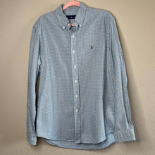 Load image into Gallery viewer, Large Ralph Lauren Men’s Navy Blue &amp; Green Printed Button Up Polo Shirt
