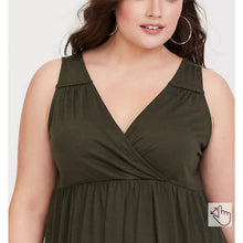 Load image into Gallery viewer, Size 3X Torrid OLIVE FAUX WRAP BABYDOLL TANK Top
