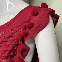 Load image into Gallery viewer, Size XL Crown &amp; Ivy Dark Wine Red Pom Pom Ruffle Short Sleeve Top
