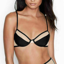 Load image into Gallery viewer, Size 32C Victoria’s Secret NWT Unlined Mesh Demi Bra Black &amp; Nude
